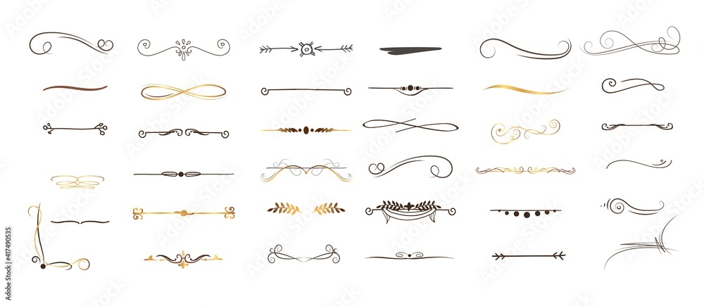 Unique swirls and dividers for your design. Set of hand draw borders made with brush and ink