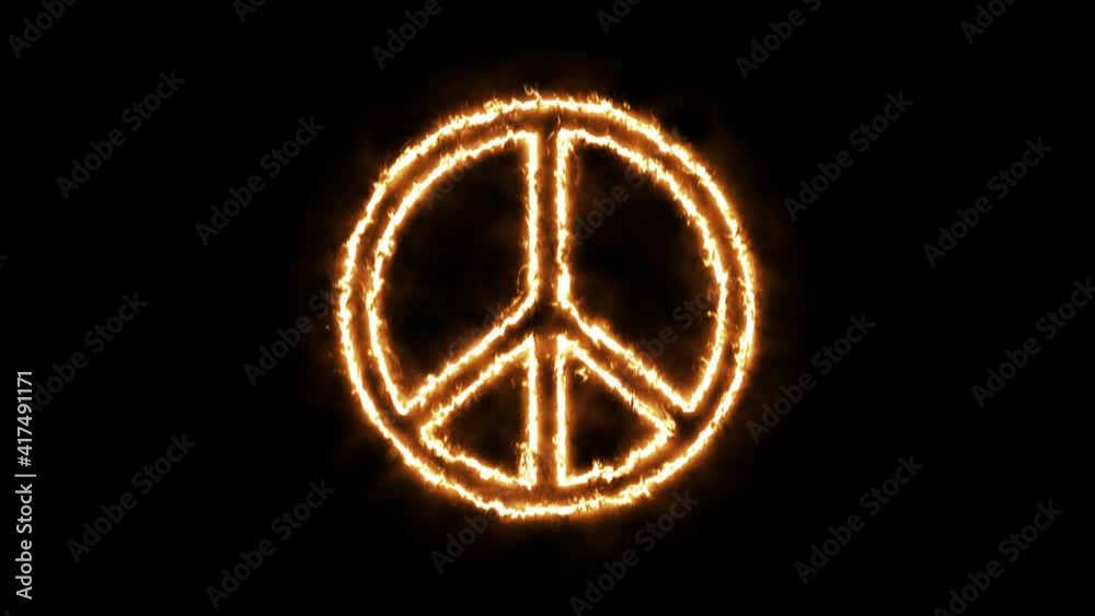 Peace sign on fire loop animation. flame video 4K