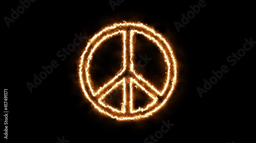 Peace sign on fire loop animation. flame video 4K