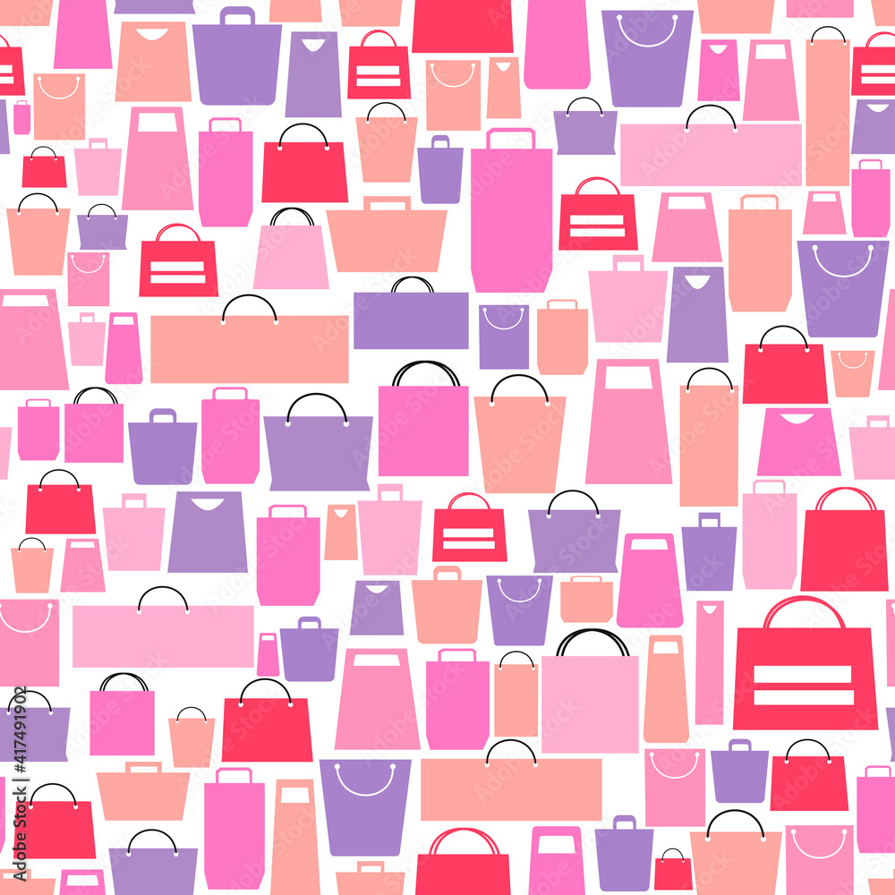 Obraz premium Shop seamless pattern. Shopping poster design template. Store sale background, loading page, vector illustration