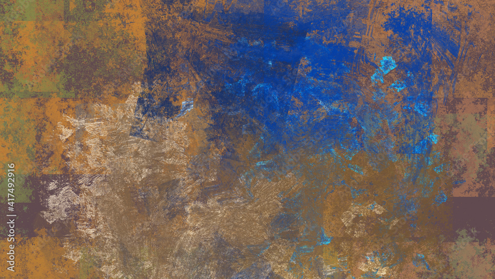 Abstract art work with bronze and blue splashes