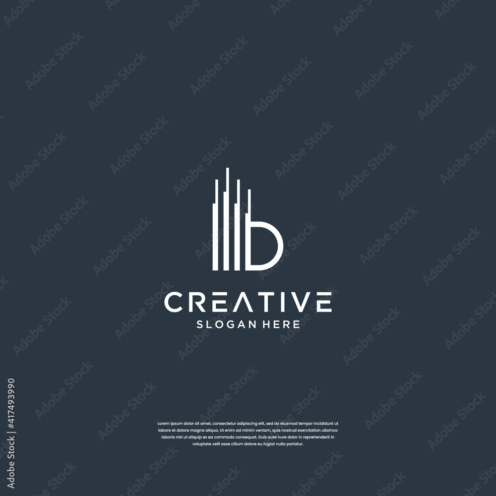 Initials b line art style with building symbol logo design real estate Initials b line art style with building symbol logo design real estate