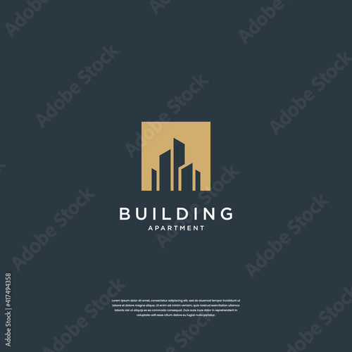 Building logo design with negative space style real estate, architecture, construction