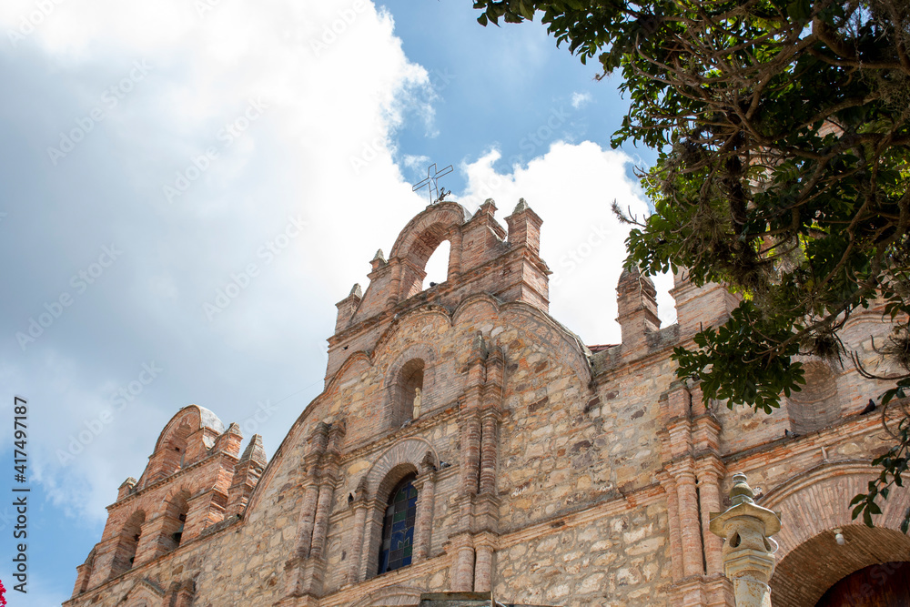 Facade of the Main Church of Aratoca, Santander, Colombia, on February 20, 2021