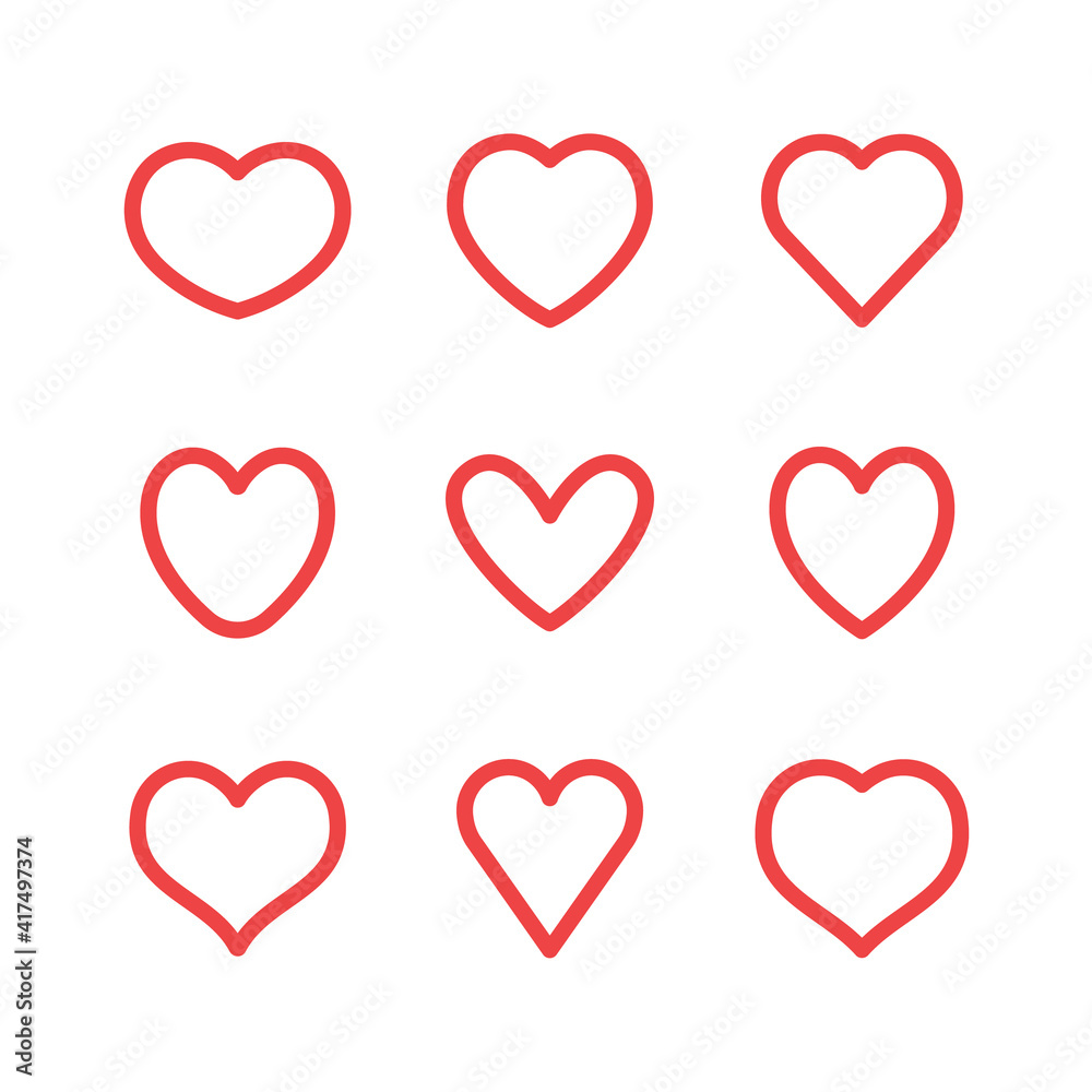 Hearts vector icon collection. Valentine's day romance symbols.