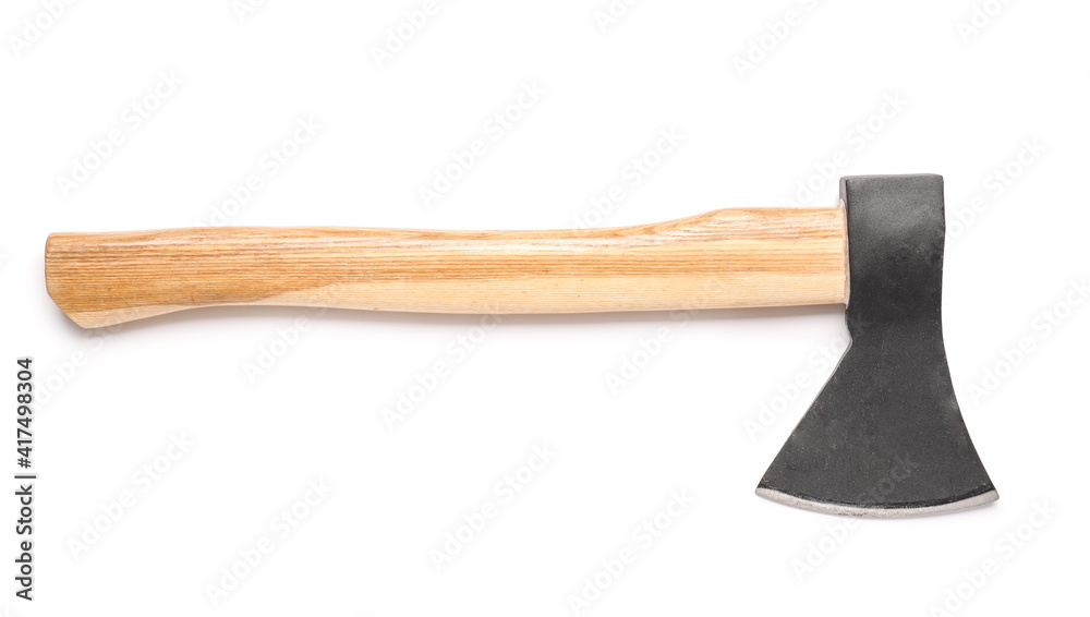 Ax with wooden handle on white background Ax with wooden handle on white background