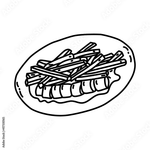 Currywurst Icon. Doodle Hand Drawn or Outline Icon Style