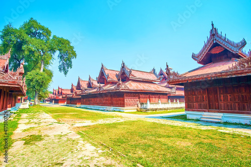 The timber pavilions in Royal Palace, Mandalay, Myanmar photo