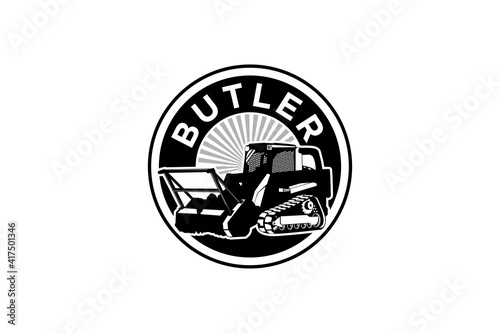 Butler logo template vector. Heavy equipment logo vector for construction company. Creative excavator illustration for logo template.