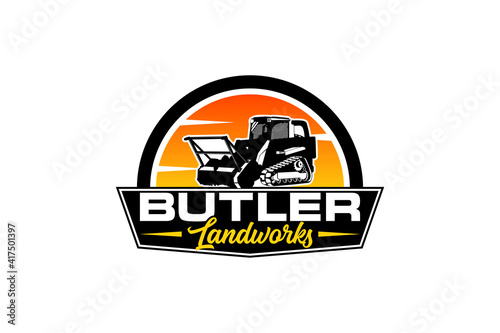 Butler logo template vector. Heavy equipment logo vector for construction company. Creative excavator illustration for logo template.