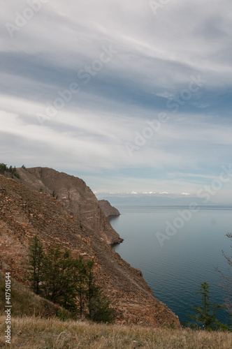 View from a high cliff to Lake Baikal and the coastline