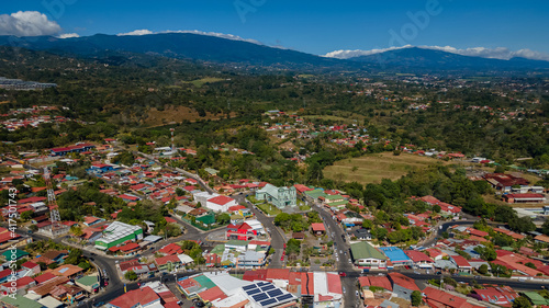 Beautiful aerial view of the church, park and town of Sarchi - Costa Rica