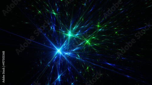 Abstract background, smooth multicolored lines on a black background.