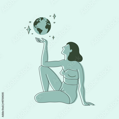 Plantilla de diseño vectorial en estilo moderno, minimalista y lineal de figura femenina.