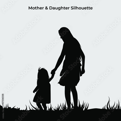 Mother and kid silhouettes vector template. Eps 10. Parent love symbol. Single fighter. Isolated an object.