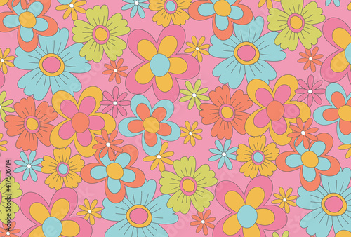 retro seamless pattern with flowers for social media posts, banner, card design, etc. photo
