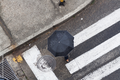Photography top view of person on the street with umbrella