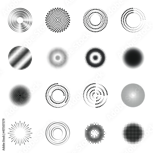 Radial Halftone Circle Vectors Set

