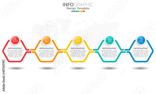 Business timeline infographic elements with 5 options or steps.