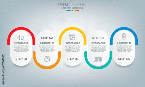 Business timeline infographic elements with 5 options or steps.