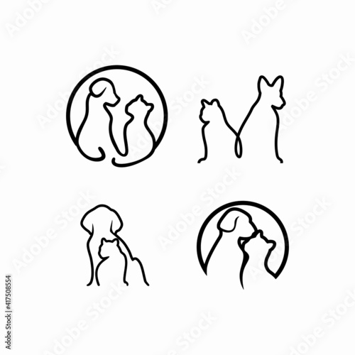 set of  cats and dogs simple logo, 
pets cartoon collection. Furry human friends home animals

