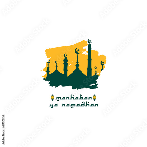 vector graphic of marhaban ya ramadhan good for ramadhan coming celebration. flat design. flyer design.flat illustration.