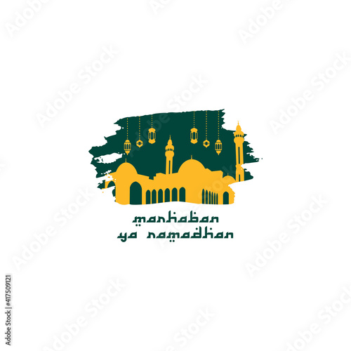 vector graphic of marhaban ya ramadhan good for ramadhan coming celebration. flat design. flyer design.flat illustration.
