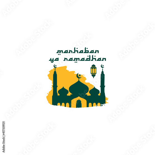 vector graphic of marhaban ya ramadhan good for ramadhan coming celebration. flat design. flyer design.flat illustration.