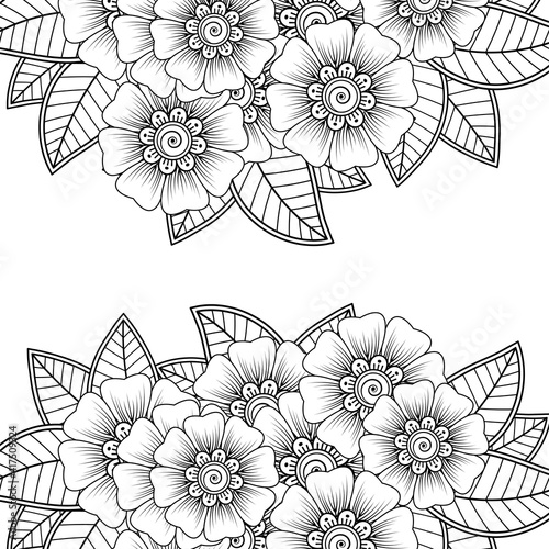 Mehndi flower decoration in ethnic oriental, indian style. doodle ornament. outline hand draw illustration. coloring book page.
