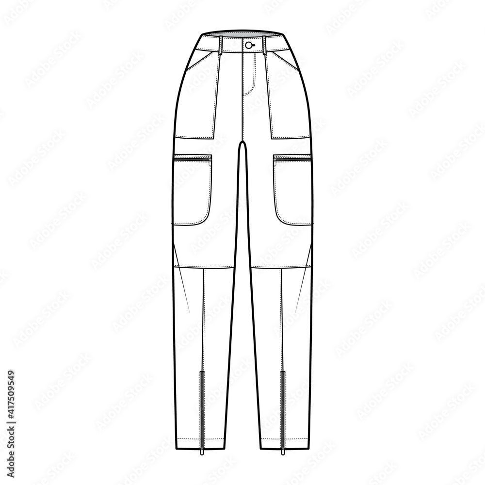 Set of Parachute pants technical fashion illustration with normal waist