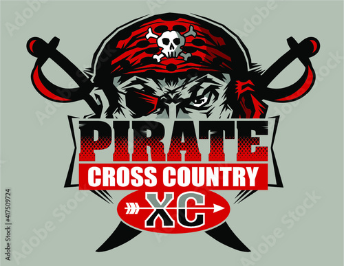 pirate cross country team design with half mascot for school, college or league