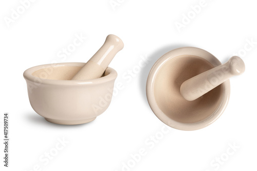 Fotografia Mortar and pestle isolated on white background.