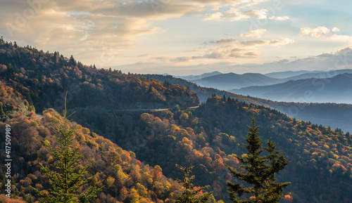 Autumn sunrise and fig at the Waterrock Knob visitor center on the Blue Ridge Parkway - North Carolina	 photo
