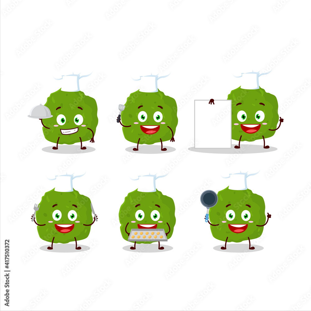 Cartoon character of kaffir lime fruit with various chef emoticons Cartoon character of kaffir lime fruit with various chef emoticons