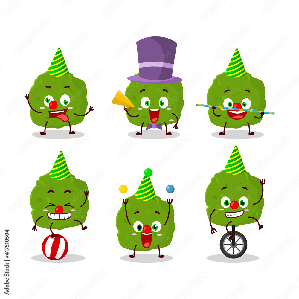 Cartoon character of kaffir lime fruit with various circus shows Cartoon character of kaffir lime fruit with various circus shows