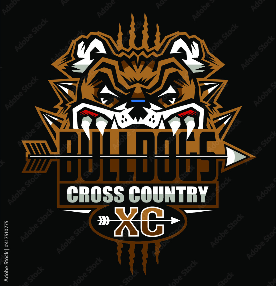 Fototapeta bulldogs cross country team design with mascot and arrow for school, college or league