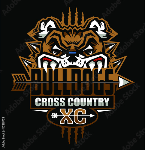 bulldogs cross country team design with mascot and arrow for school, college or league