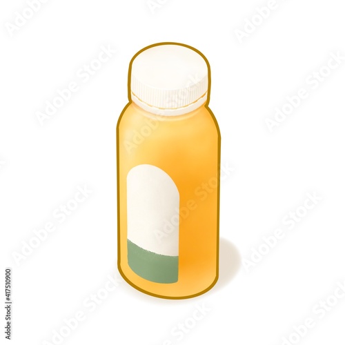 Orange juice drink, a digital painting of plastic bottle package of citrus juicy fruit beverage isometric cartoon icon raster 3D illustration on white background.