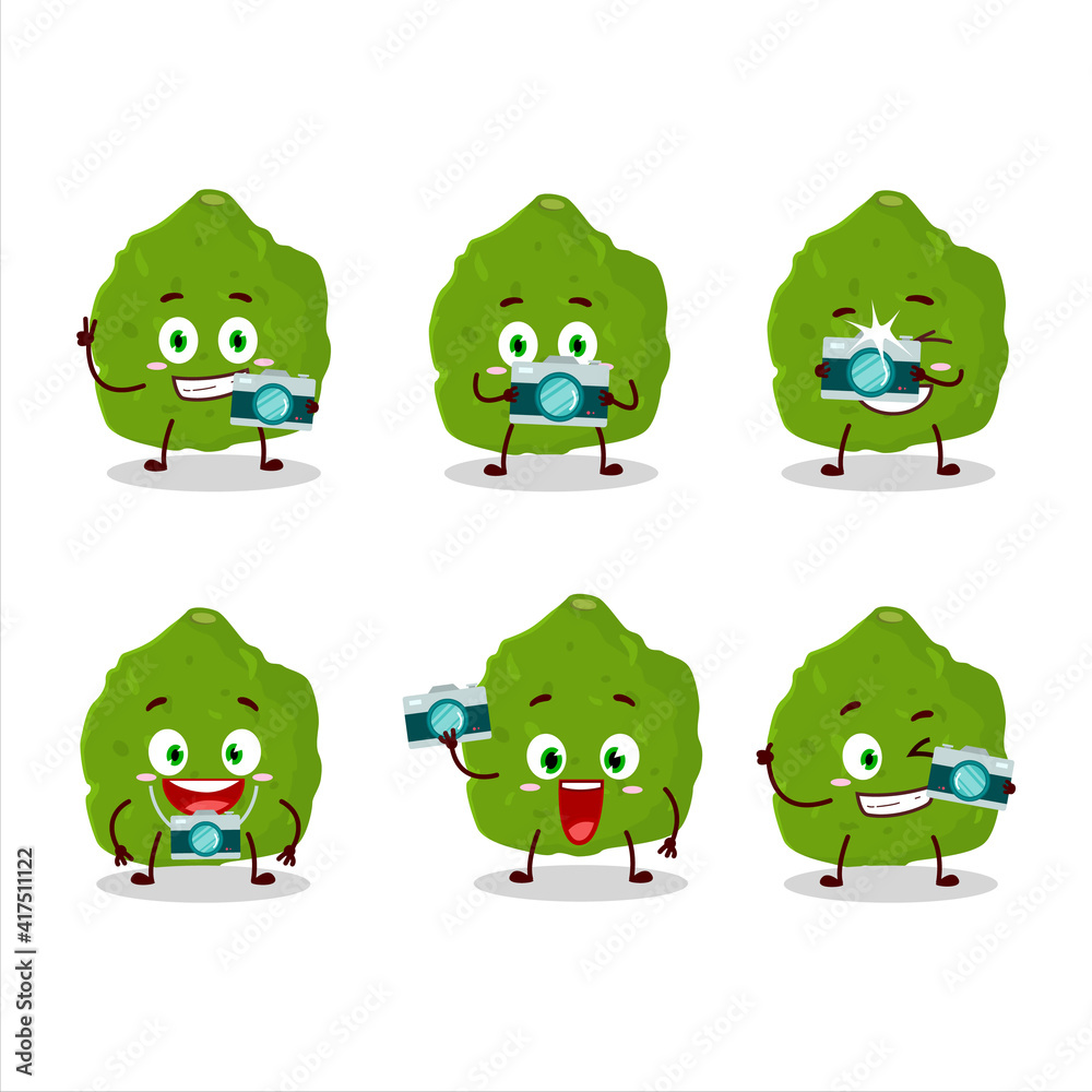 Photographer profession emoticon with kaffir lime fruit cartoon character