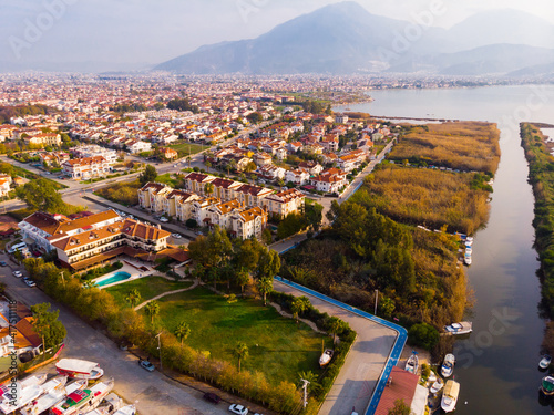 Flying over the city Fethiye. Turkey