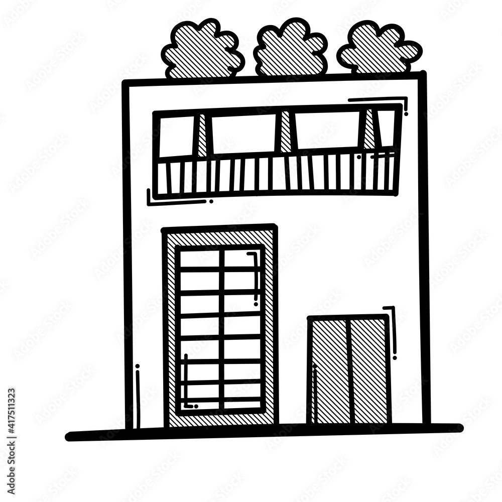 House building doodle vector icon. Drawing sketch illustration hand drawn line eps10