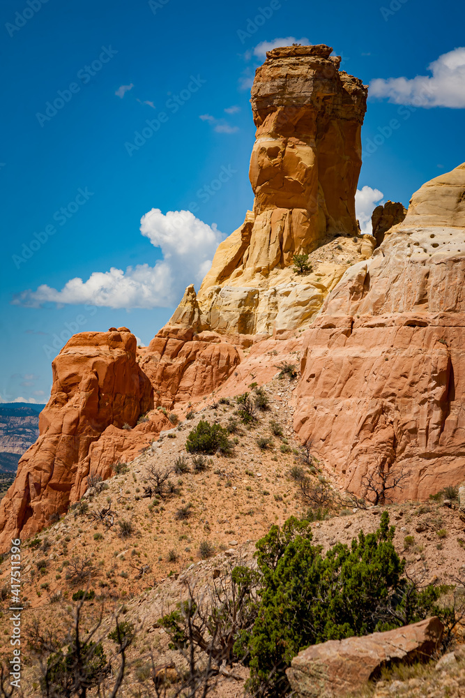 Rock formations look like human faces in the desert near Abiquiu