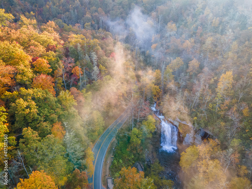 Autumn view of Looking Glass Falls in the Pisgah National Forest near Brevard 