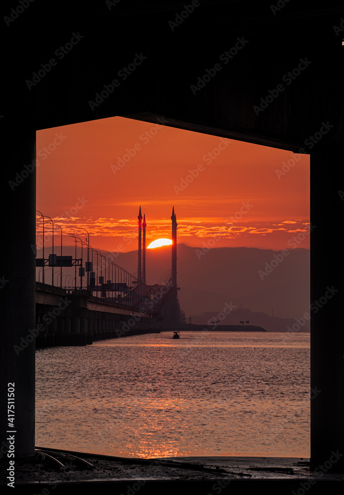 Big Sunrise at Penang Bridge Malaysia