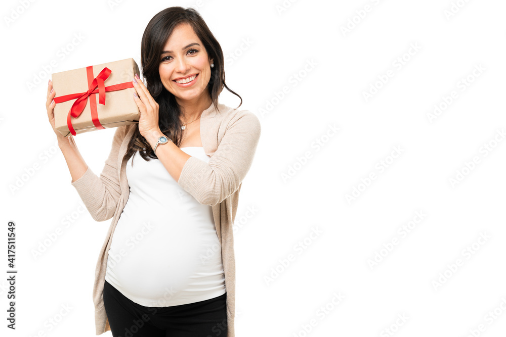 Beautiful pregnant woman received a pretty present Beautiful pregnant woman received a pretty present