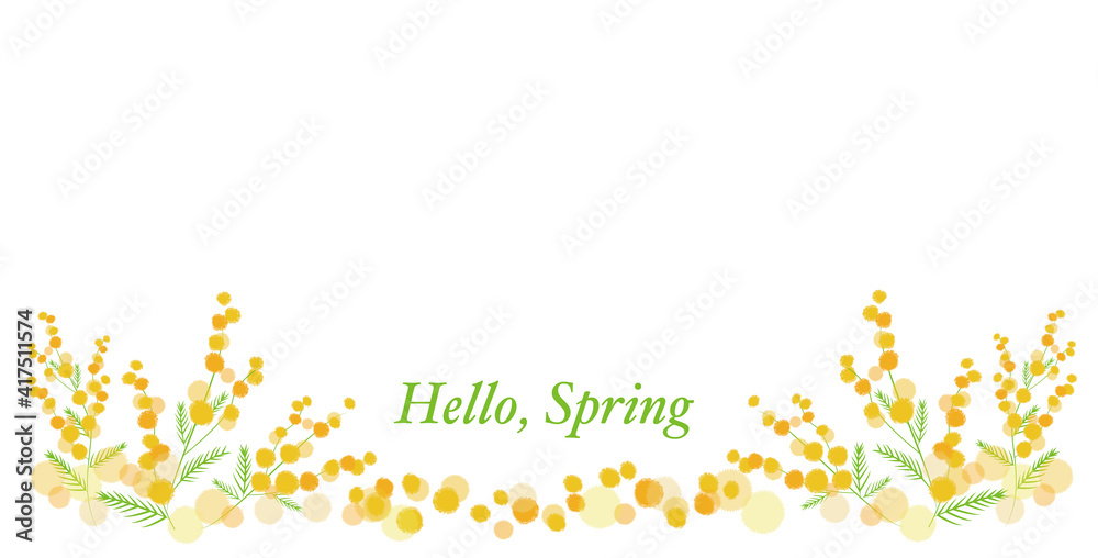 Spring flowers frame for web, banner and graphics design.
Hello, Spring illustration. Vector illustration. ミモザフレーム、春デザインフレーム、春バナーデザイン
