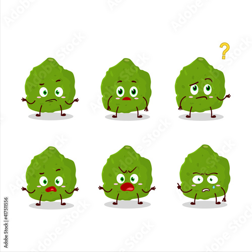 Cartoon character of kaffir lime fruit with what expression