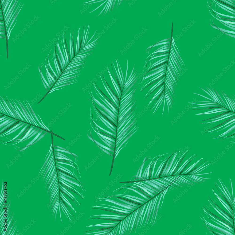 Seamles Leaves Pattern In Elegant Style. Tropical palm leaves, jungle leaves seamless floral pattern background