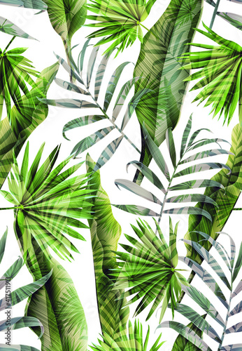 Seamles Leaves Pattern In Elegant Style. Tropical palm leaves, jungle leaves seamless floral pattern background © Natalia @themishaart