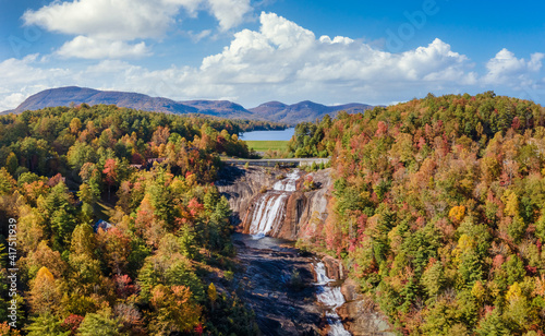 Autumn time at Lake Toxaway Falls - near Brevard  North Carolina - scenic drive on Highway 64